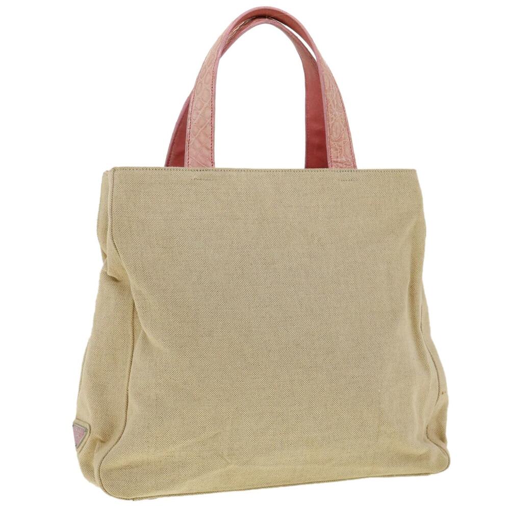 PRADA Hand Bag Canvas Leather Beige